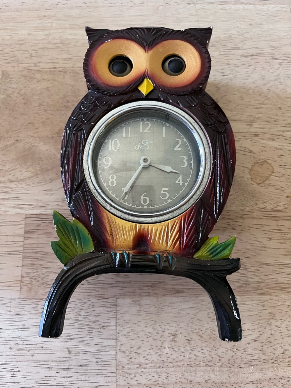 Owl Table Clock Wall Decor in Brown and Gold